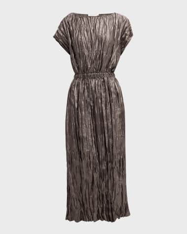 Lafayette 148 New York Crinkled Metallic Foil Midi Dress