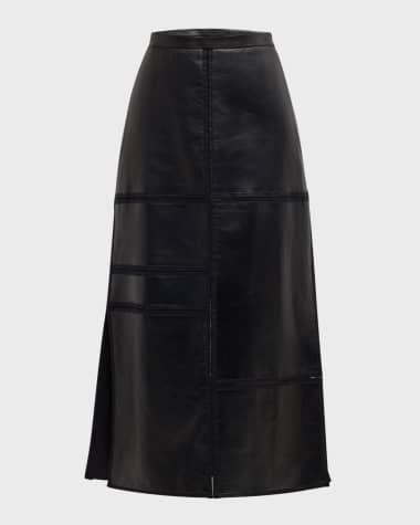 Lafayette 148 New York Block Panel Nappa Leather Midi Skirt