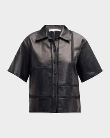Lafayette 148 New York Block Panel Nappa Leather Shirt