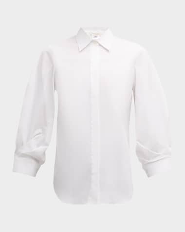 Lafayette 148 New York Pleated-Sleeve Cotton Blouse