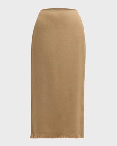 Lafayette 148 New York Fringe-Trim Linen Pencil Skirt