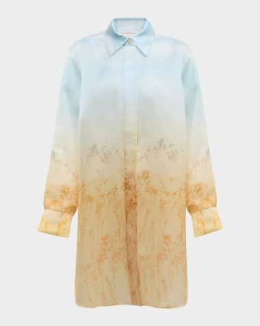Lafayette 148 New York Oversized Marfa-Print Silk Organza Tunic