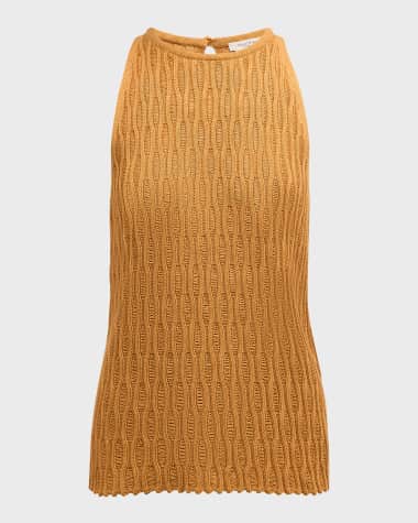 Lafayette 148 New York Honeycomb-Knit Halter Cotton-Silk Tank
