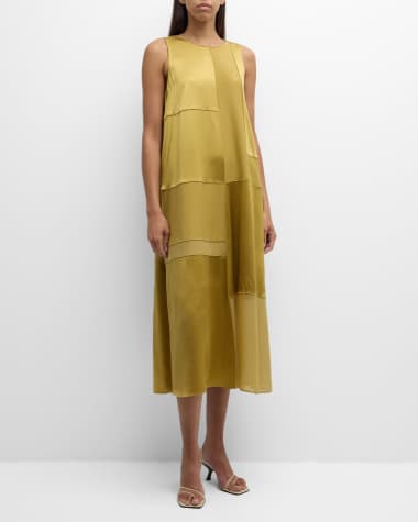 Lafayette 148 New York Block Panel Silk Charmeuse Midi Dress