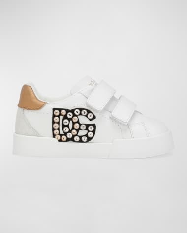 Dolce&Gabbana Girl's Embellished Logo Leather Sneakers, Toddlers