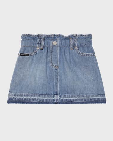 Dolce&Gabbana Girl's Logo-Plaque Paperbag Denim Skirt, Size 4-6