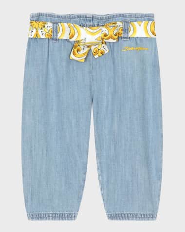 Dolce&Gabbana Girl's Paperbag Belted Pants, Size 12M-30M