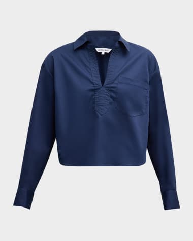 Veronica Beard Khai Poplin V-Neck Top