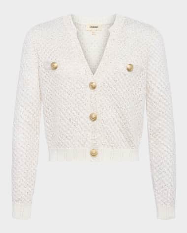 L'Agence Blanca Sequined Cropped Cardigan