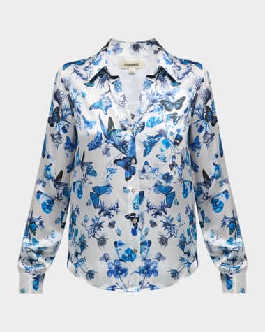 L'Agence Tyler Butterflies Button-Front Blouse