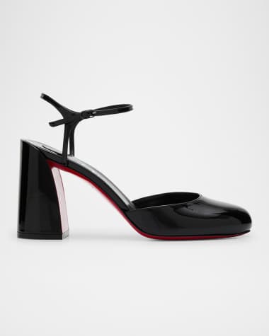Christian Louboutin Jane Patent Red Sole Ankle-Strap Pumps