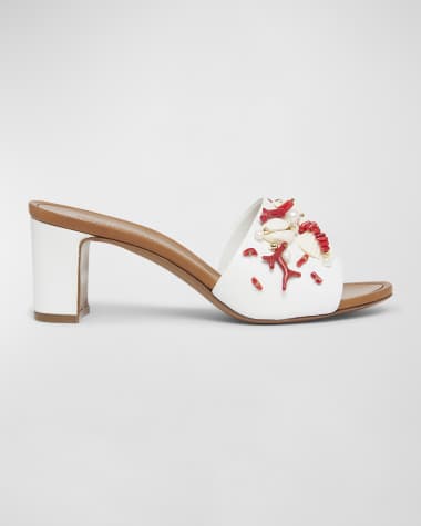 Dolce&Gabbana Coral Beaded Leather Slide Sandals