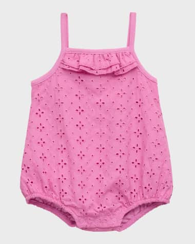 Splendid Girl's Eyelet Ruffle-Trim Romper, Size Newborn-9M