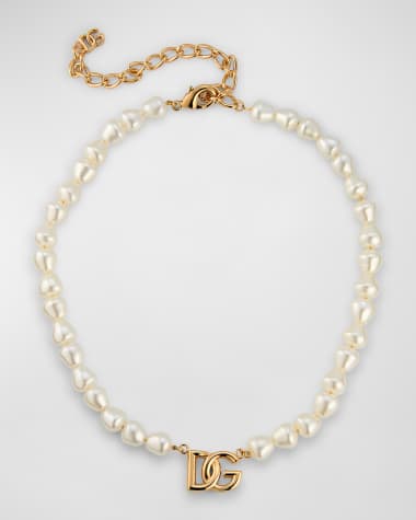 Dolce&Gabbana Gold-Plated DG Logo Choker with Pearls