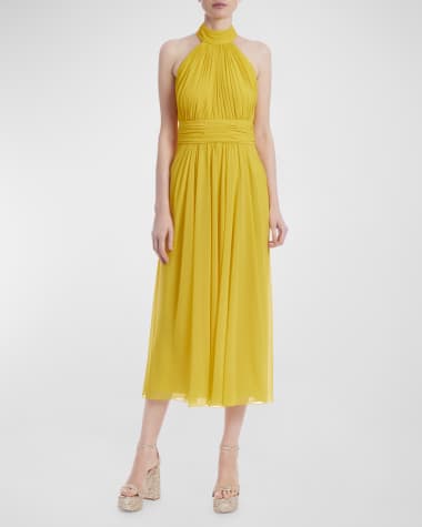 Badgley Mischka Collection Draped Ruched Halter Midi Dress