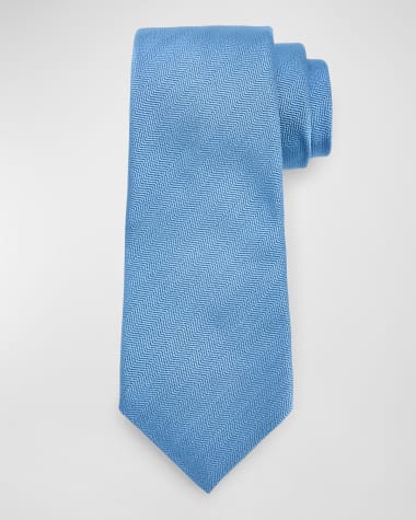 Kiton Men's Herringbone Tie, Light Blue