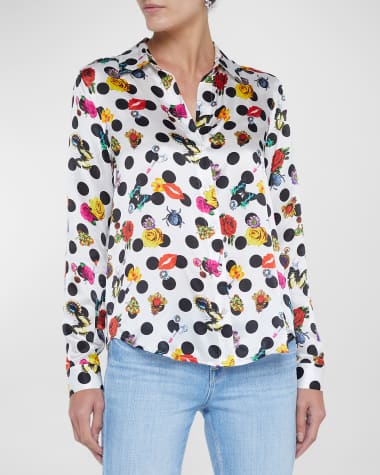 L'Agence Tyler Dotted Floral Silk Blouse