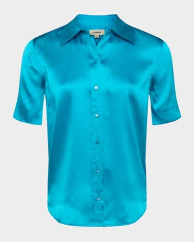 L'Agence Ellah Short-Sleeve Silk Blouse