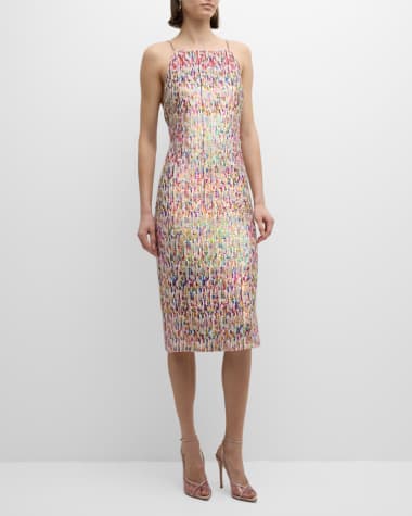 Liv Foster Rhinestone-Strap Sequin Halter Midi Dress