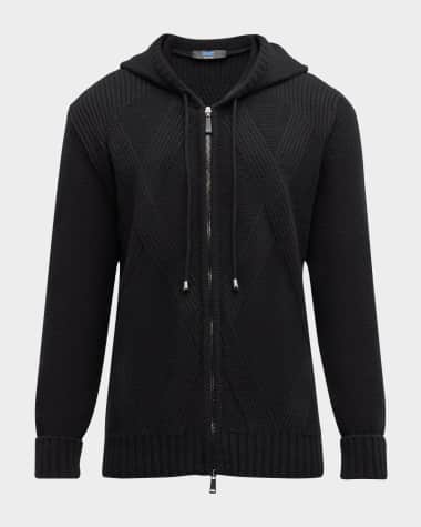 KNT Men's Wool Argyle Jacquard Hooded Full-Zip Sweater