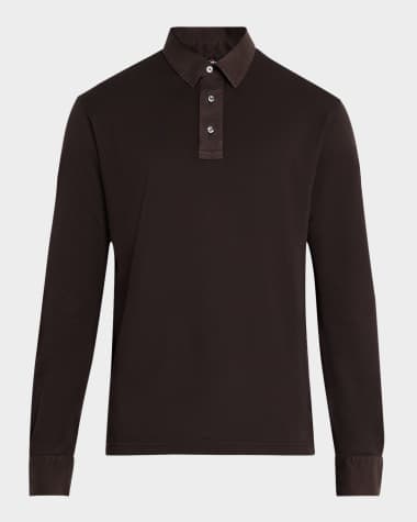 Kiton Men's Long-Sleeve Pique Polo Shirt