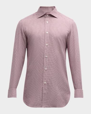 Kiton Men's Cotton Micro-Check Sport Shirt