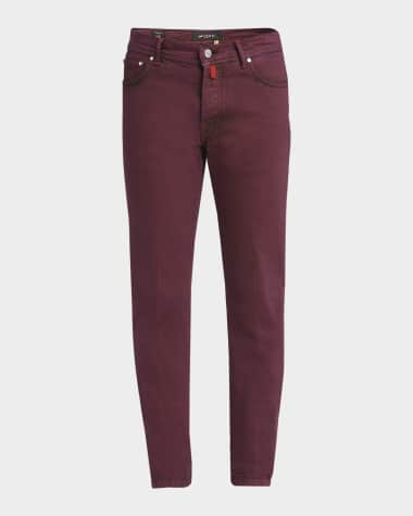 Kiton Men's Burgundy Overdyed Straight-Leg Jeans