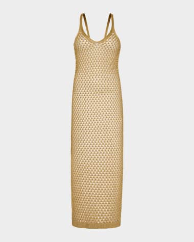 Milly Cabana Metallic Mesh Midi Dress