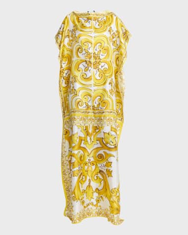 Dolce&Gabbana Maiolica Silk Twill Kaftan Coverup