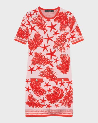 Versace Tresor De La Mer Towel Stitch Jacquard Short-Sleeve Mini Dress