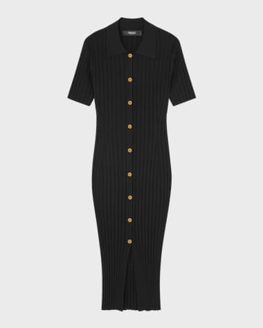Versace Short-Sleeve Flat-Rib Knit Button-Front Shirtdress