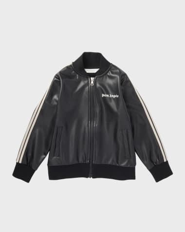 Palm Angels Girl's Faux Leather Logo-Print Jacket, Size 4-12
