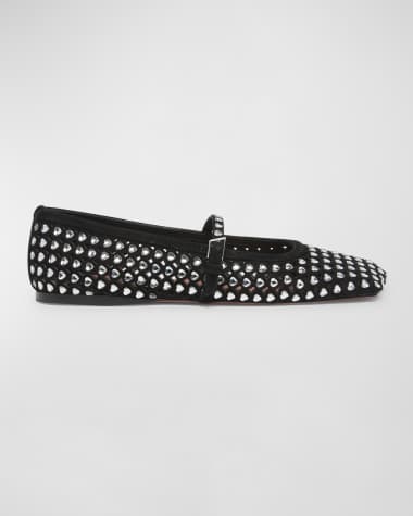 Amina Muaddi Ane Crystal Heart Mesh Ballerina Flats