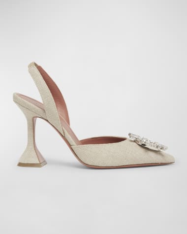 Amina Muaddi Begum Canvas Ornament Slingback Pumps