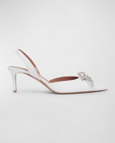 Amina Muaddi Rosie Leather Crystal Bow Slingback Pumps