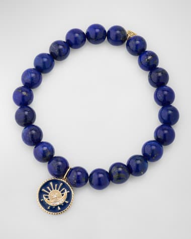 Sydney Evan Sun and Moon Medallion Charm on Round Lapis Beaded Bracelet