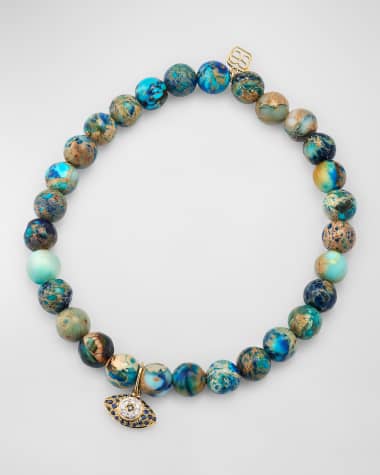 Sydney Evan Mini Puffy Eye Sapphire Charm on Jasper Beaded Bracelet