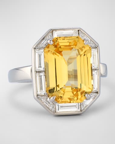 Oscar Heyman Platinum Yellow Sapphire and Diamond Ring, Size 6.5