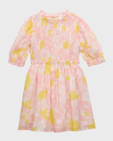 Zimmermann Girl's Pop Floral-Print Smocked Dress, Size 1-10