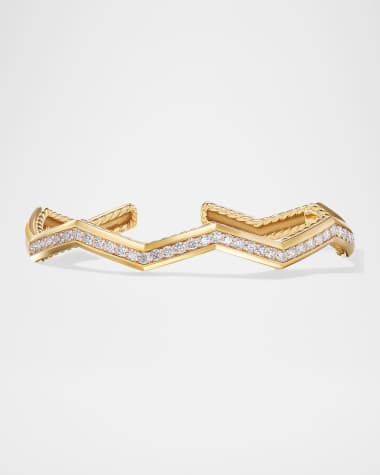 David Yurman Zig Zag Stax Bracelet with Diamonds in 18K Gold, 5mm