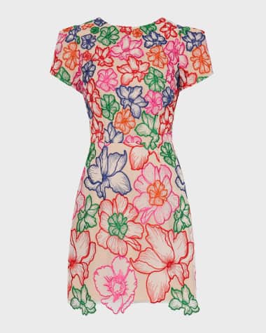 Milly Kyla Floral-Embroidered A-Line Mini Dress