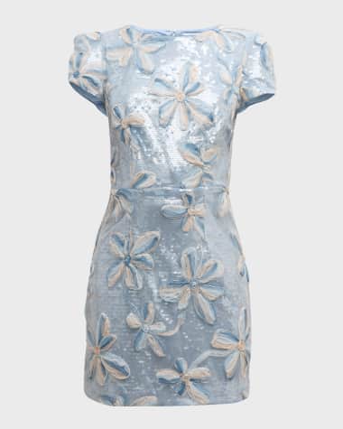 Milly Rowen Sequin Floral-Embroidered Mini Dress