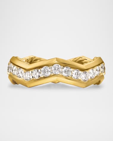 David Yurman Zig Zag Stax Ring with Diamonds in 18K Gold, 5mm