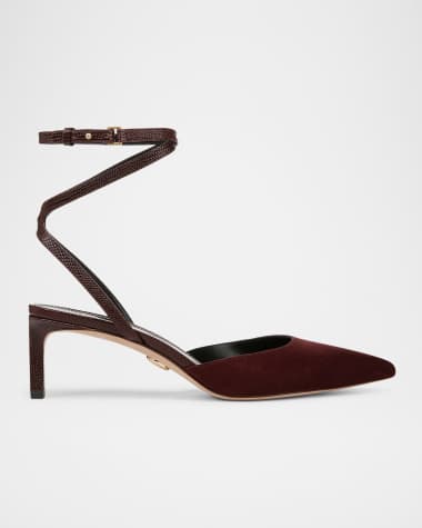 Veronica Beard Colette Mixed Leather Ankle-Strap Pumps