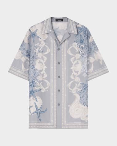 Versace Men's Printed Silk Camp Shirt