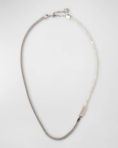 Versace Silvertone Chain and Mother-of-Pearl Bead Necklace
