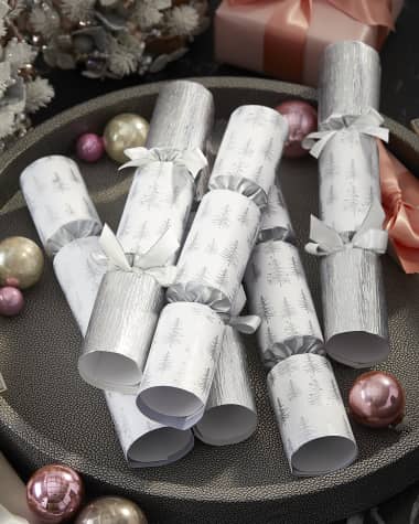 Robin Reed Silver Pine Tree Christmas Crackers, Set of 6