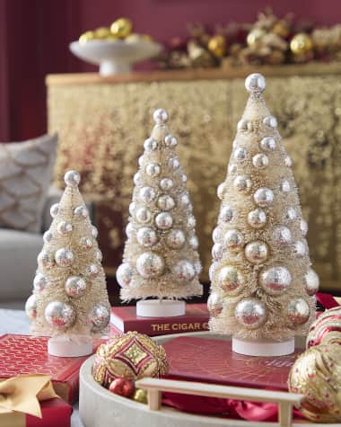 Bethany Lowe Silver & Gold Bottle Brush Trees, Set of 3