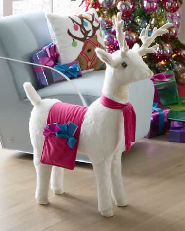 Ditz Designs By The Hen House Joyful Joyful White Reindeer Footrest
