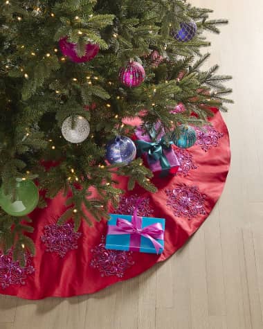Neiman Marcus Hand-Embellished Floral Christmas Tree Skirt
